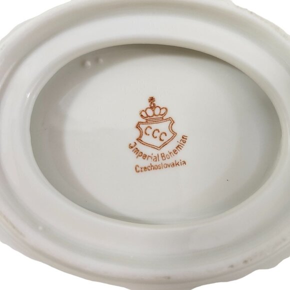 Imperial Bohemian Fine China Floral Print Gravy Boat w/Underplate Czechoslovakia - Picture 9 of 14